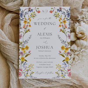 Pressed Wild Flower Wedding Invitation Suite