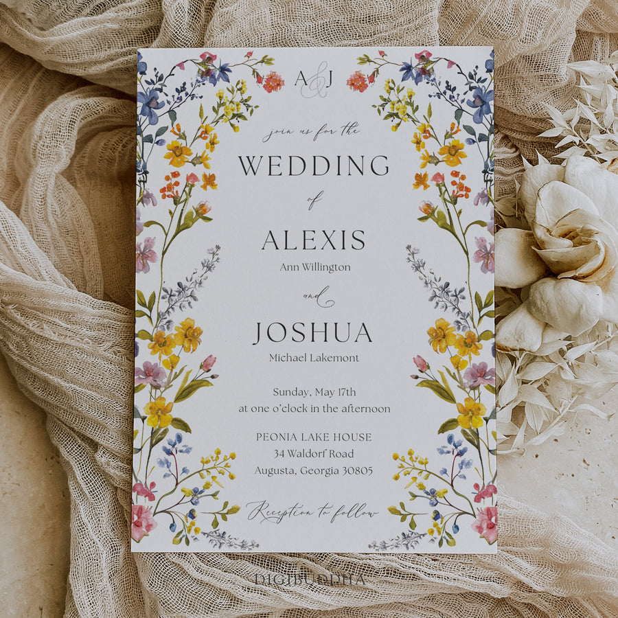 Pressed Wild Flower Wedding Invitation Suite