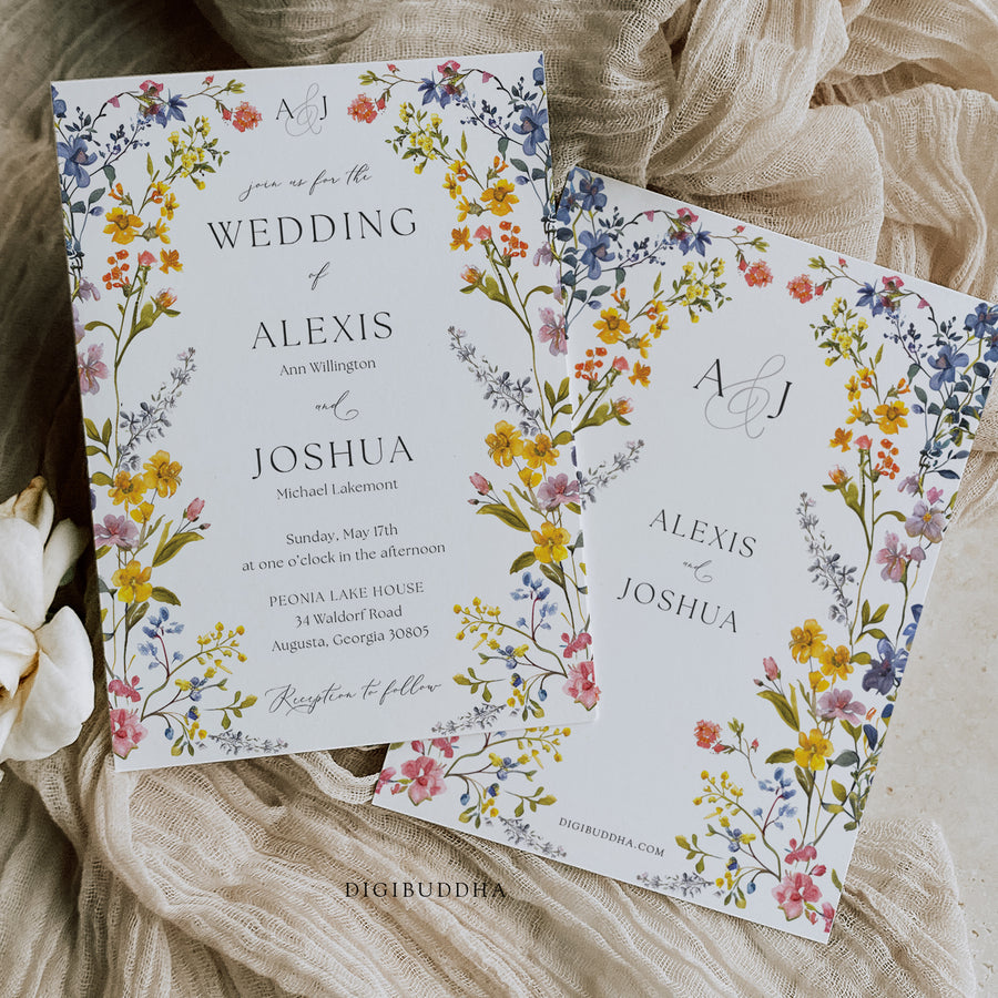 Pressed Wild Flower Wedding Invitation Suite