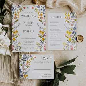 Pressed Wild Flower Wedding Invitation Suite