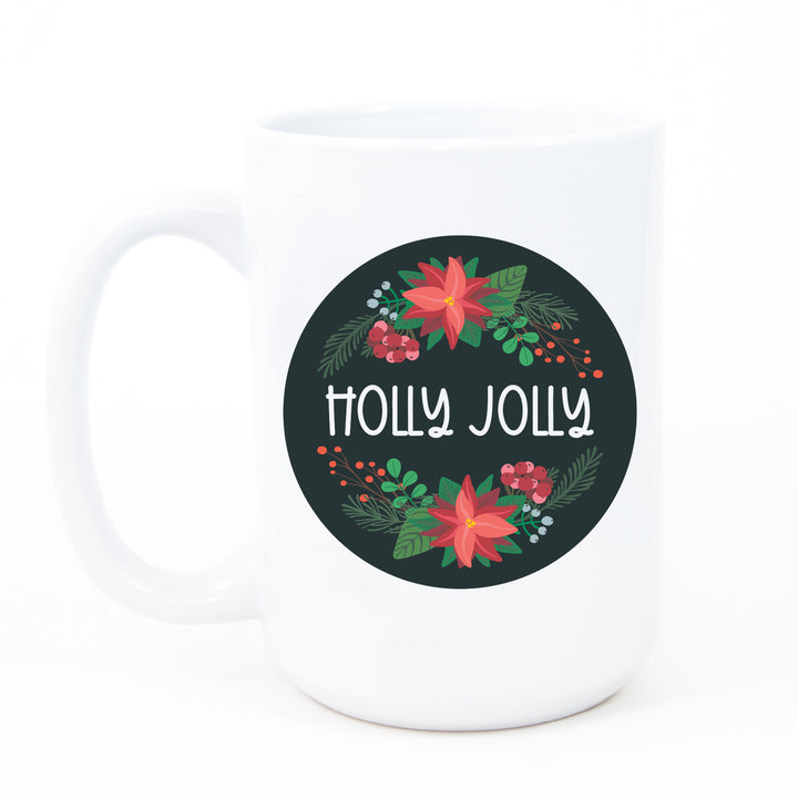Elegant holly jolly floral coffee mug with vibrant Christmas holly design, perfect holiday mug, vintage inspired Christmas mug idea, cozy hygge mug for fireplace moments.