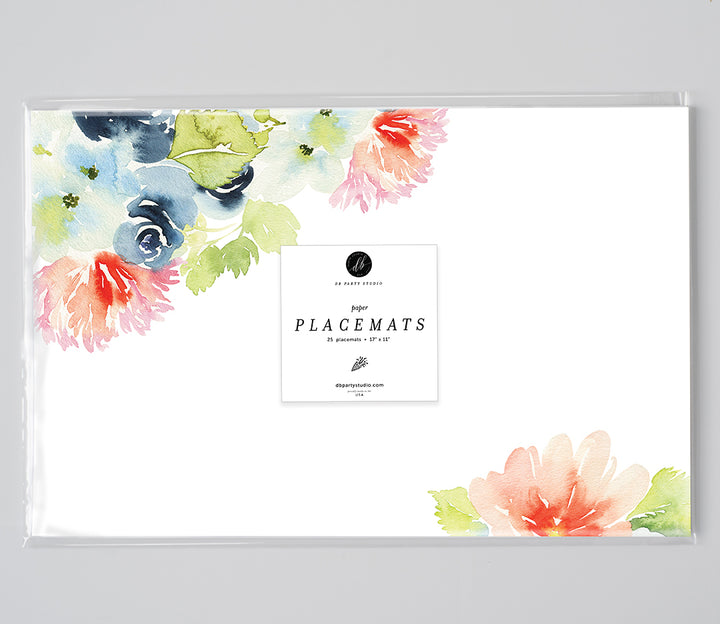 Delicate Florals Paper Placemats for Garden Party Bridal Shower by Digibuddha