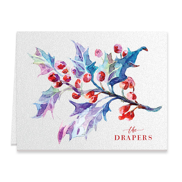 Elegant Watercolor Mistletoe Folded Holiday Card by Digibuddha, featuring a beautiful watercolor and mistletoe design 