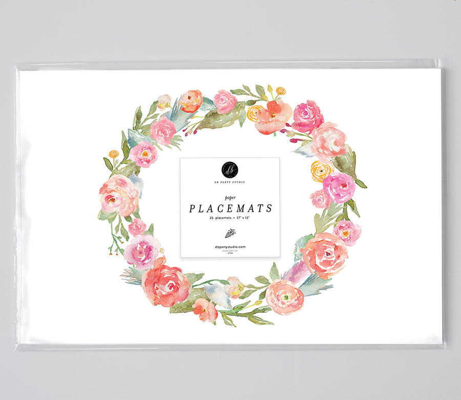Floral Wreath Paper Placemats Elegant Garden party by Digibuddha
