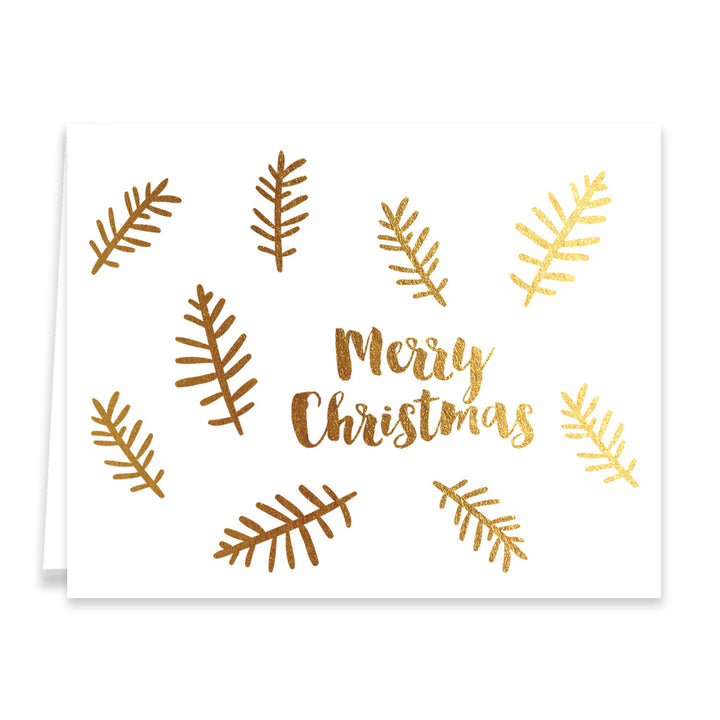 Faux gold leaves Merry Christmas holiday cards, modern and festive design, elegant and unique, by Digibuddha.
