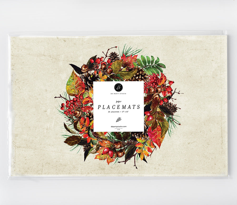 Autumn Wreath Thanksgiving Placemats Dining Table Decor by Digibuddha