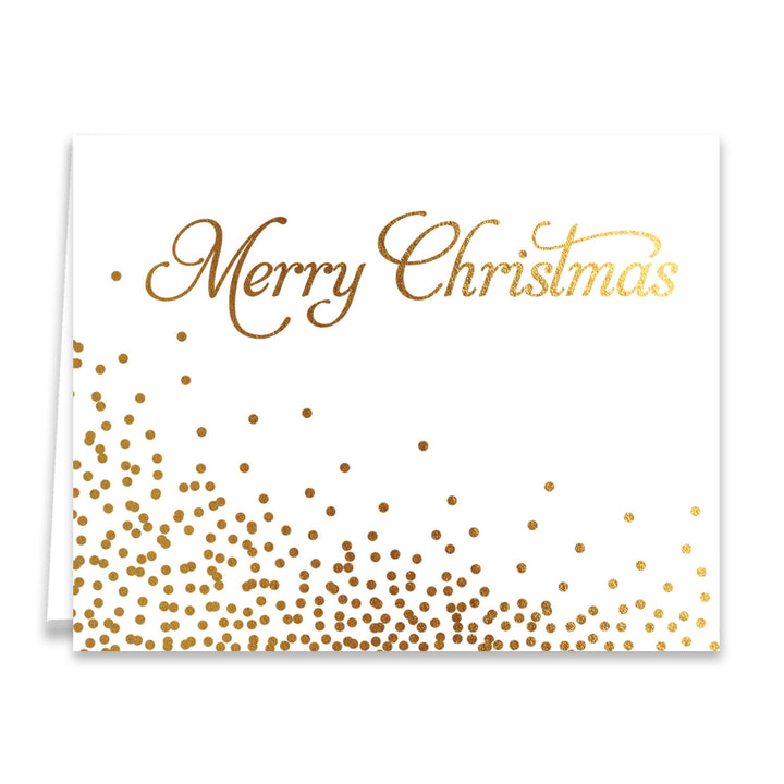 Faux gold confetti Merry Christmas holiday cards, festive and elegant design, by Digibuddha.