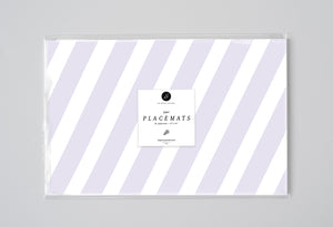 Light purple stripes paper placemats, perfect for enhancing modern dining table decor, bridal showers, and outdoor settings.