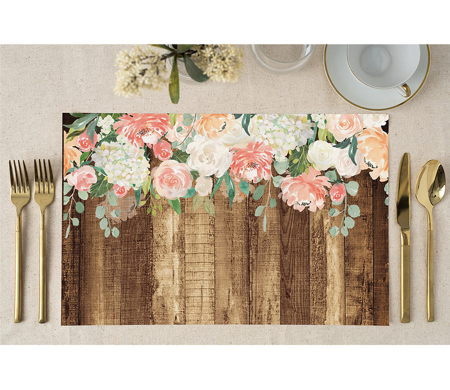 Rustic Garden Paper Placemats Pink and Green Bold Flowers by Digibuddha