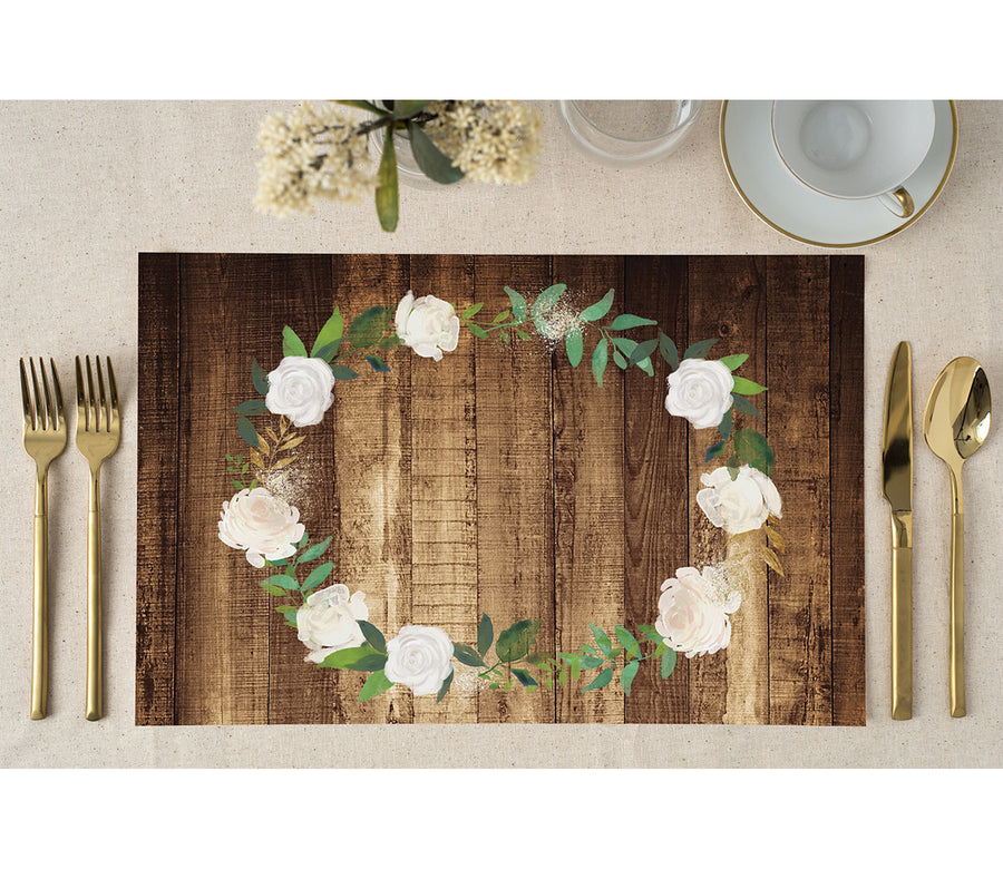 Rustic Rose Ring Paper Placemats Cream White Roses for Dining Table Decor by Digibuddha