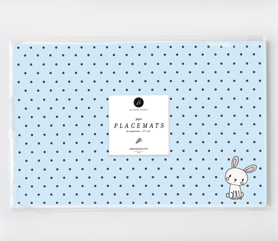 Sweet Blue Bunny Paper Placemats for Baby Birthday by Digibuddha
