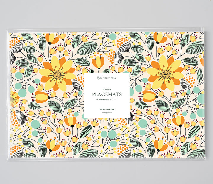 Yellow Retro Floral Placemats by Digibuddha