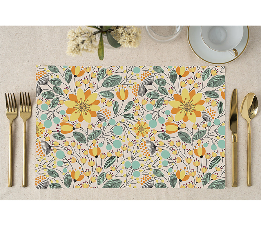 Yellow Retro Floral Placemats for Bridal Shower by Digibuddha