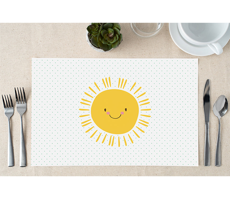 Yellow Sun Smile Face Paper Placemats by Digibuddha