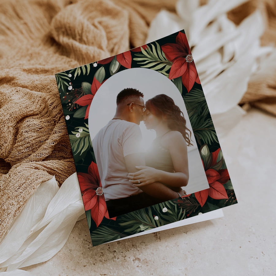 Elegant Poinsettia Arch Photo Folded Holiday Cards