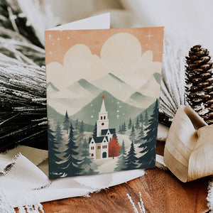 Winter Valley Christmas Church Folded Holiday Cards