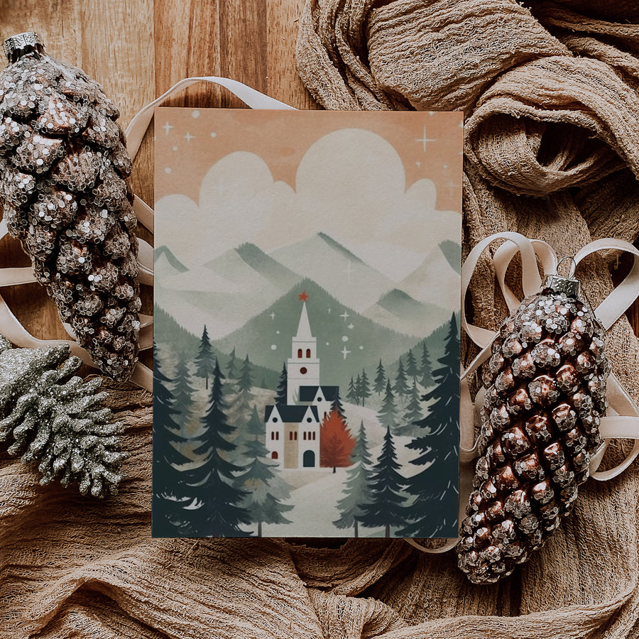 Winter Valley Christmas Church Folded Holiday Cards