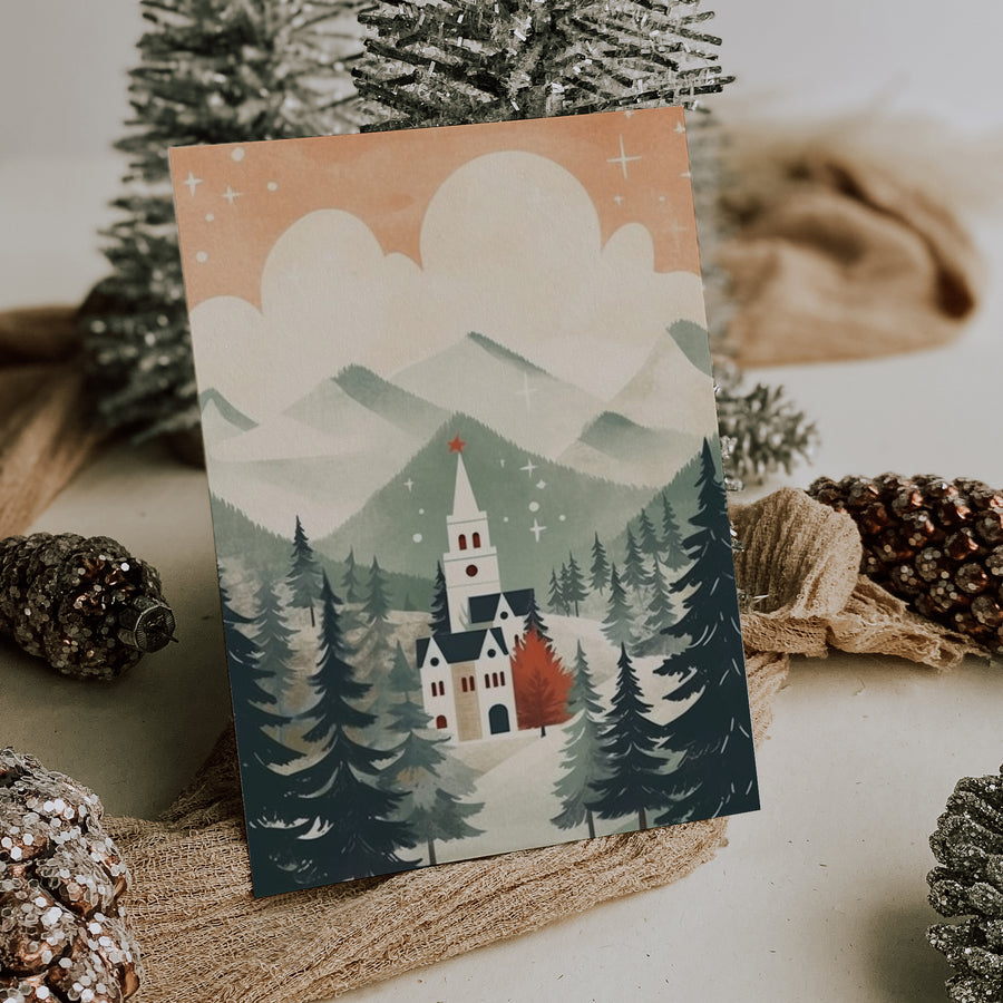 Winter Valley Christmas Church Folded Holiday Cards