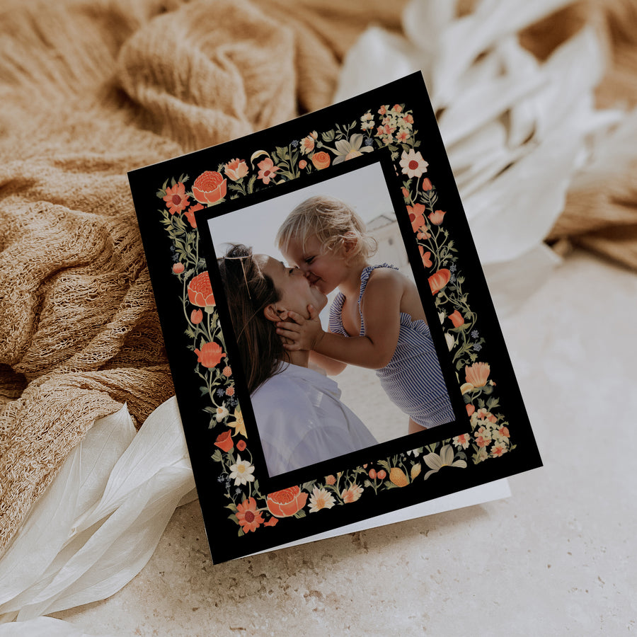 Warm Winter Floral Frame Folded Holiday Cards