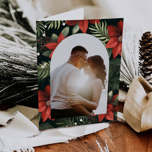 Elegant Poinsettia Arch Photo Folded Holiday Cards