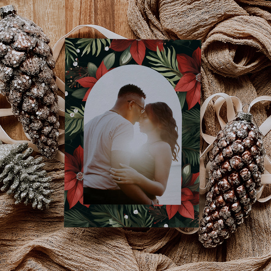 Elegant Poinsettia Arch Photo Folded Holiday Cards