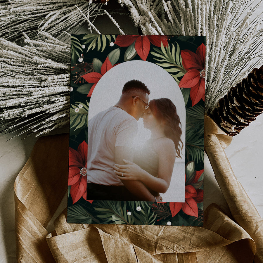 Elegant Poinsettia Arch Photo Folded Holiday Cards