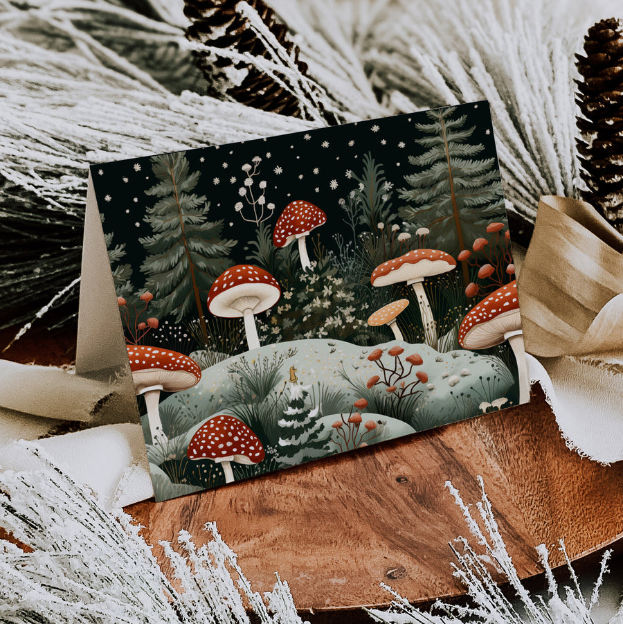 Winter Mushroom Forest Photo Folded Holiday Cards