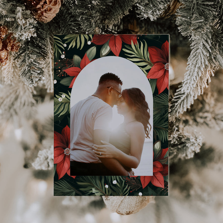 Elegant Poinsettia Arch Photo Folded Holiday Cards