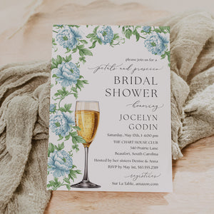 French Blue Petals and Prosecco Bridal Shower Invitation