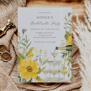 Wildflower Bachelorette Party Invitation featuring pastel hues and whimsical botanical designs, perfect for a spring or summer garden party