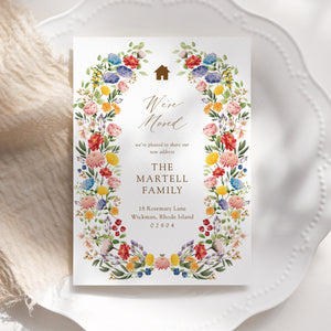 Elegant We've Moved announcement card featuring boho floral designs, perfect for sharing the excitement of a new home this spring.