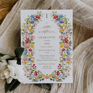 Our Little Wildflower is One Baby Birthday Party Invitation