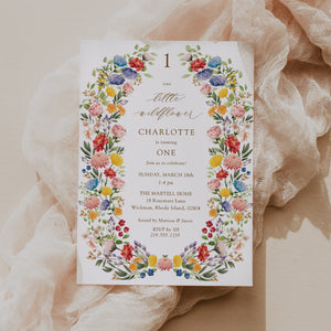 Our Little Wildflower is One Baby Birthday Party Invitation