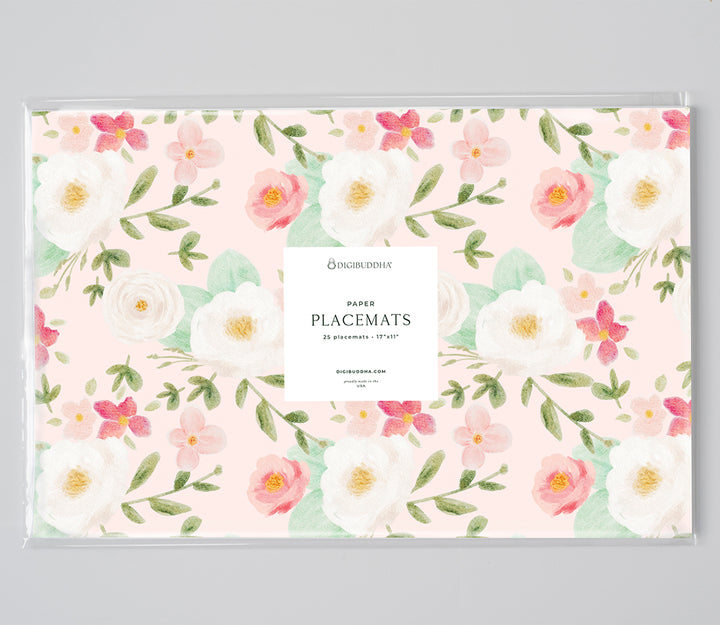 vintage blush floral paper placemats by Digibuddha.