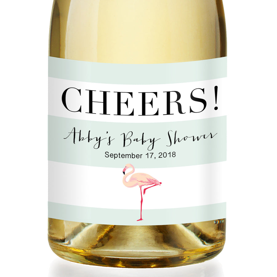 "Abby" Flamingo Baby Shower Champagne Labels