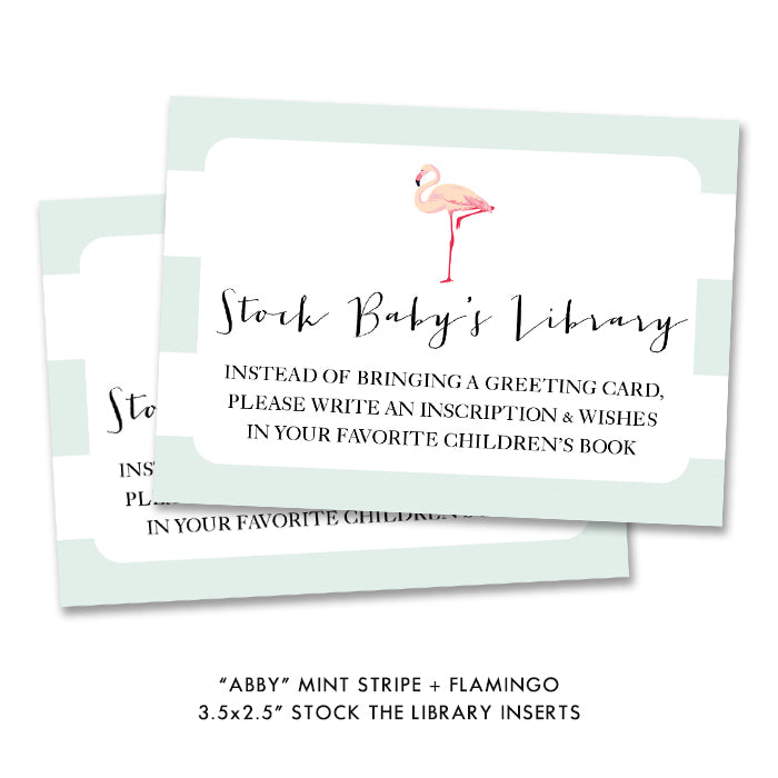 "Abby" Mint Striped + Flamingo Baby Shower Invitation