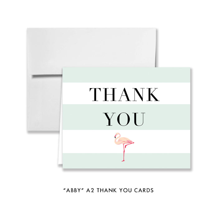 "Abby" Mint Stripe Flamingo Thank You Card