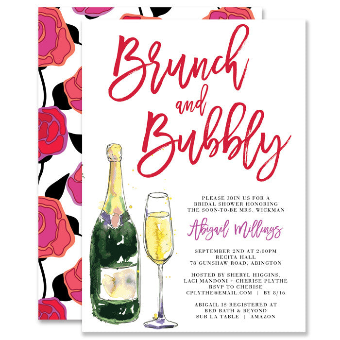 Red Roses Brunch and Bubbly Bridal Shower Invitation