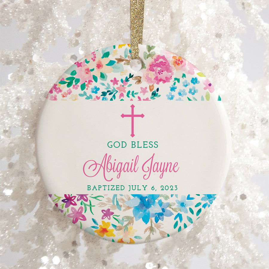 Baby Girl's Baptism Christmas Ornament, Personalized | Abigail