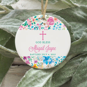 Baby Girl's Baptism Christmas Ornament, Personalized | Abigail