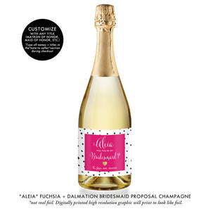 "Aleia" Fuschia + Dalmation Bridesmaid Proposal Champagne Labels
