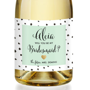 "Aleia" Mint + Dalmation Bridesmaid Proposal Champagne Labels