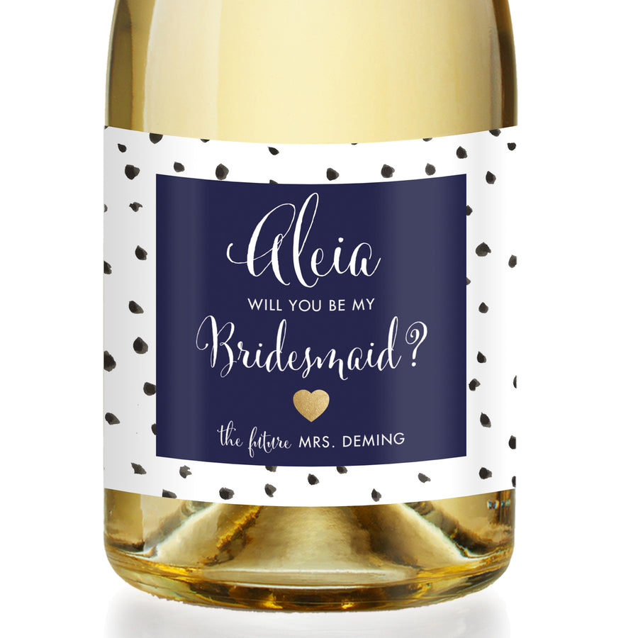 "Aleia" Navy + Dalmation Bridesmaid Proposal Champagne Labels