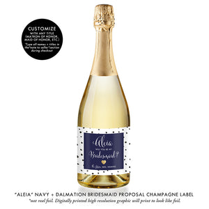 "Aleia" Navy + Dalmation Bridesmaid Proposal Champagne Labels