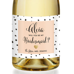 "Aleia" Peach + Dalmation Bridesmaid Proposal Champagne Labels