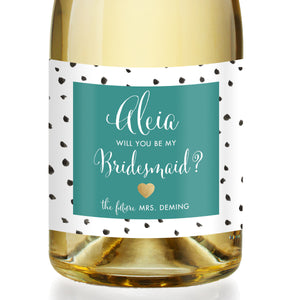 "Aleia" Turquoise + Dalmation Bridesmaid Proposal Champagne Labels
