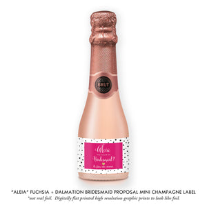 "Aleia" Fuschia + Dalmation Bridesmaid Proposal Champagne Labels