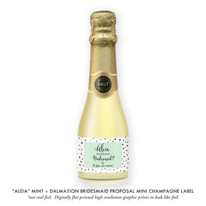 "Aleia" Mint + Dalmation Bridesmaid Proposal Champagne Labels