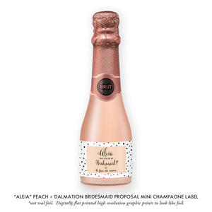 "Aleia" Peach + Dalmation Bridesmaid Proposal Champagne Labels