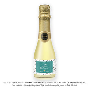"Aleia" Turquoise + Dalmation Bridesmaid Proposal Champagne Labels